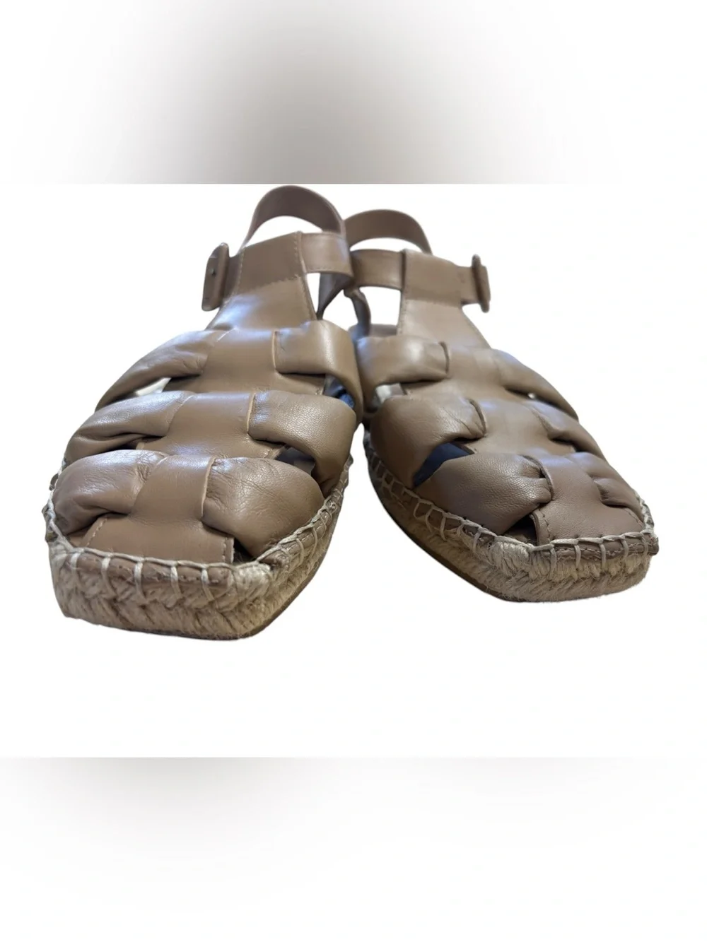 Bernardo Monri Beige Leather Espadrille Sandals Square Toe Buckle Strap Size 9